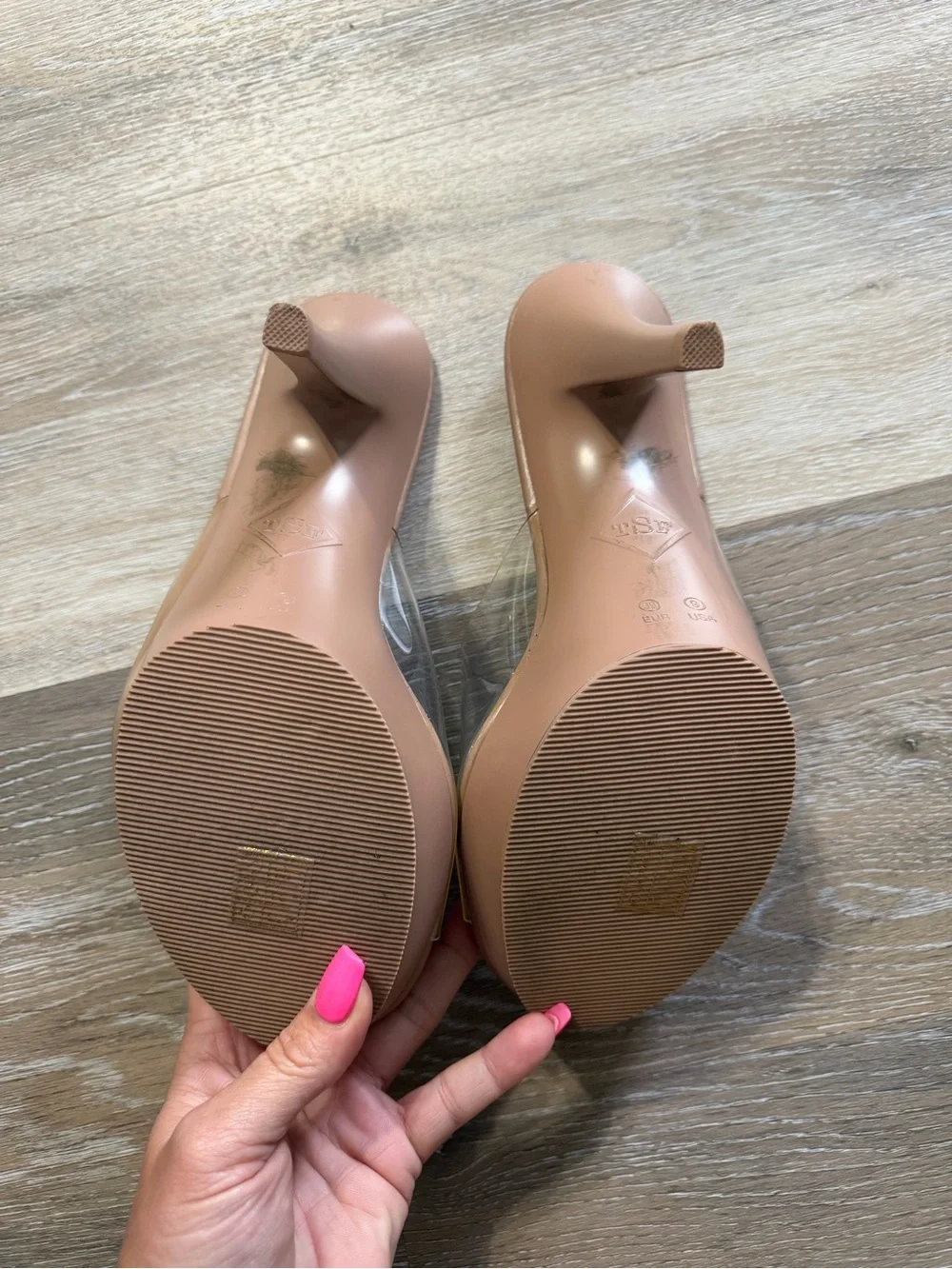 The Shoe Fairy Women's Clear Strap Nude High Heel Mule